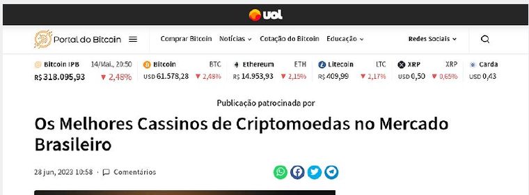Fairspin covered in Portuguese on Portal do Bitcoin, part of UOL